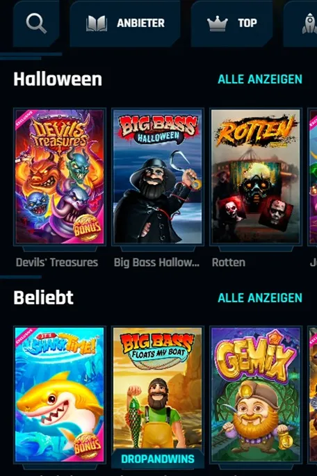 Ninlay Spielekatalog in der mobilen Version